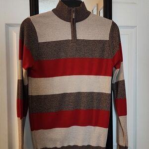 Men's Striped Sweater - Red, Brown, and Cream